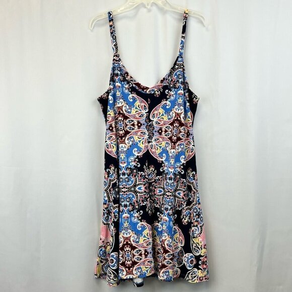 Bebop Womens Sundress Black Blue Paisley Scoop Neck Sleeveless Spaghetti Strap M - Picture 6 of 10